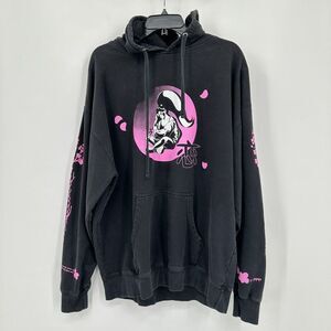 Anime Cartoon Sweatshirt Mens 3XL Black Pink Drawstring‎ Hoodie Loungewear
